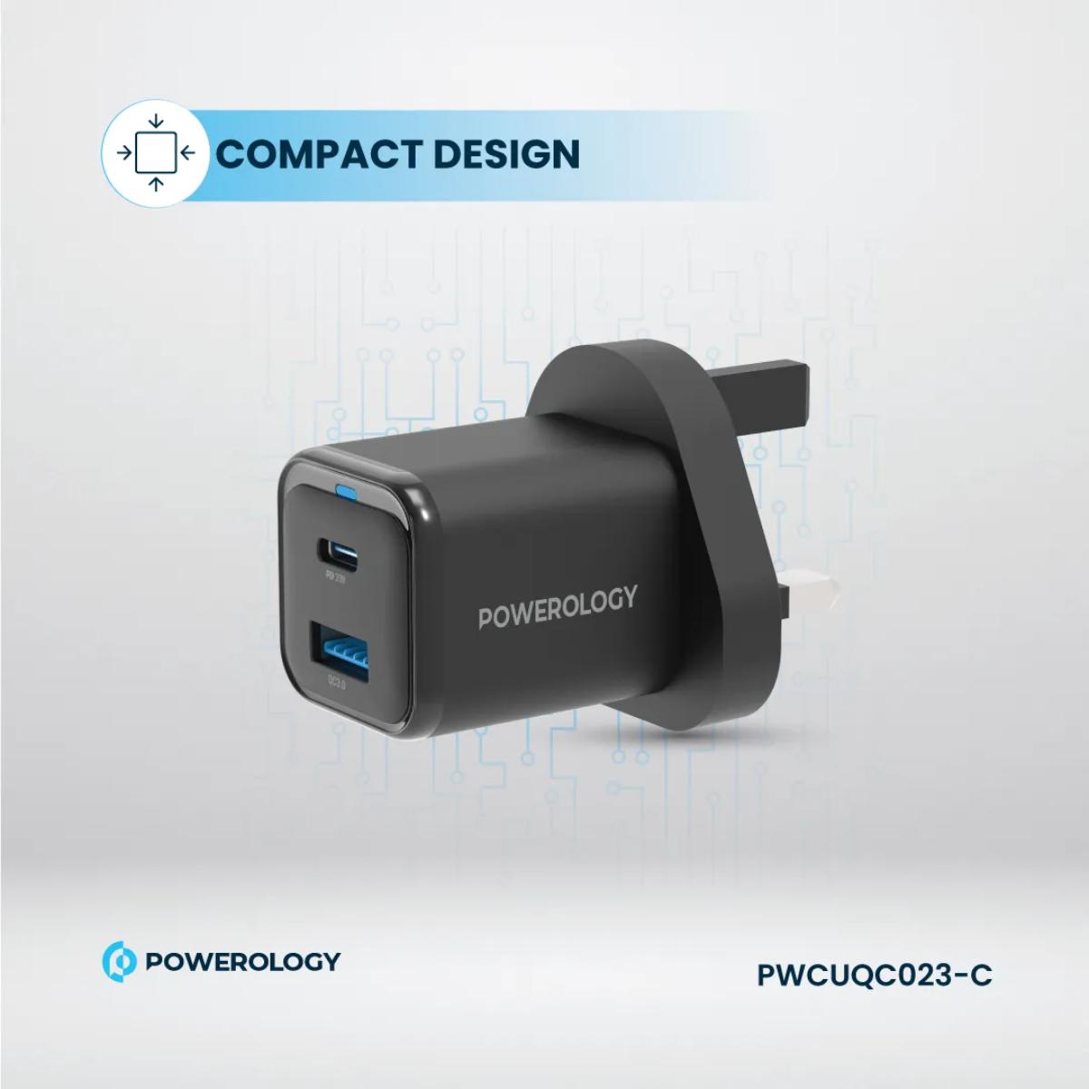 Powerology  Dual Port Compact Fast Charger + USB-C Cable