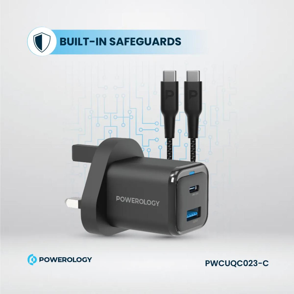 Powerology  Dual Port Compact Fast Charger + USB-C Cable