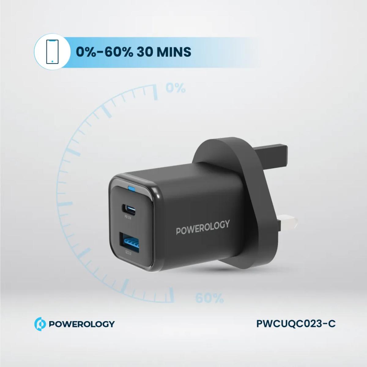 Powerology  Dual Port Compact Fast Charger + USB-C Cable