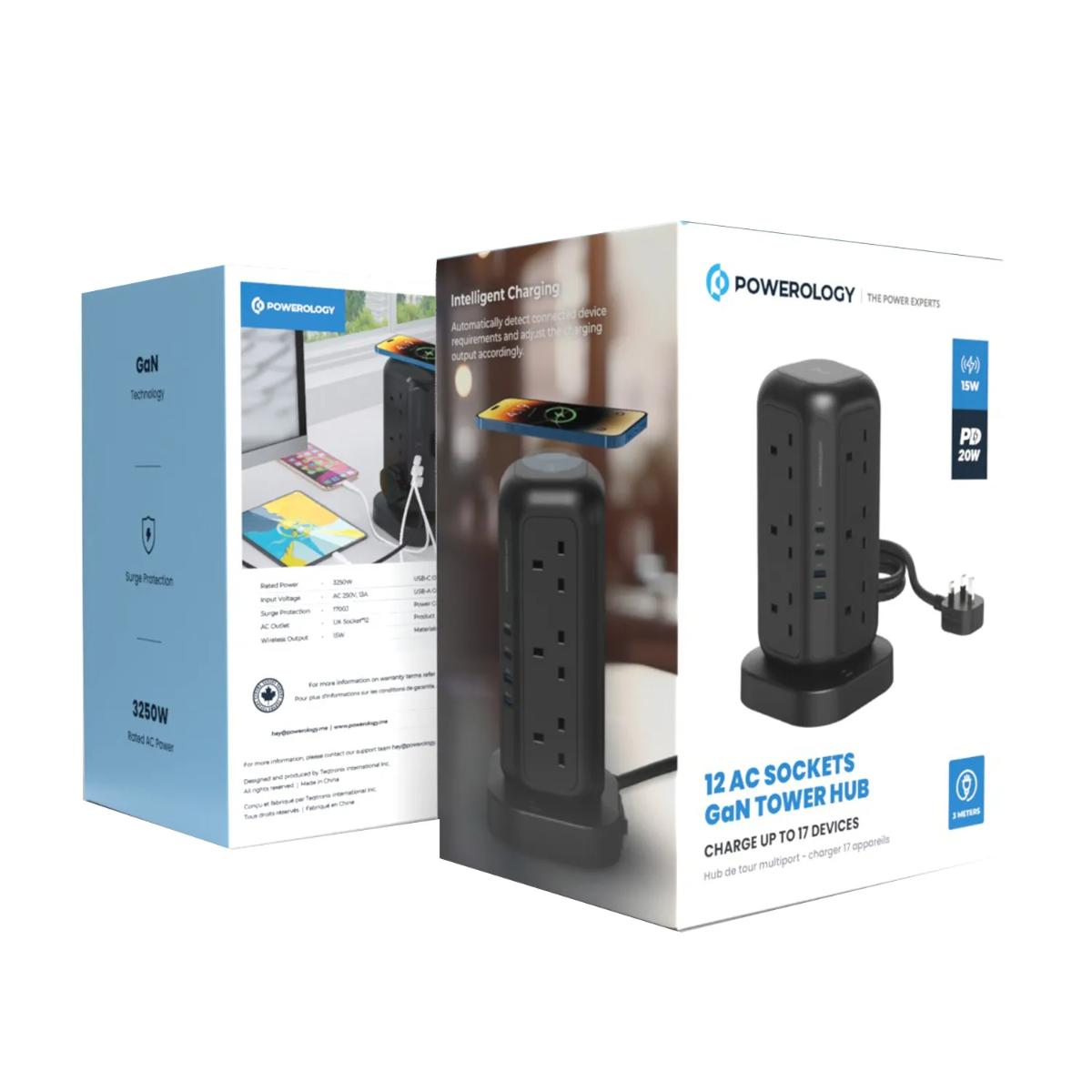 Powerology 17-Device GaN Surge Protector Tower