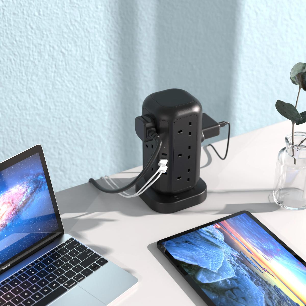 Powerology 17-Device GaN Surge Protector Tower