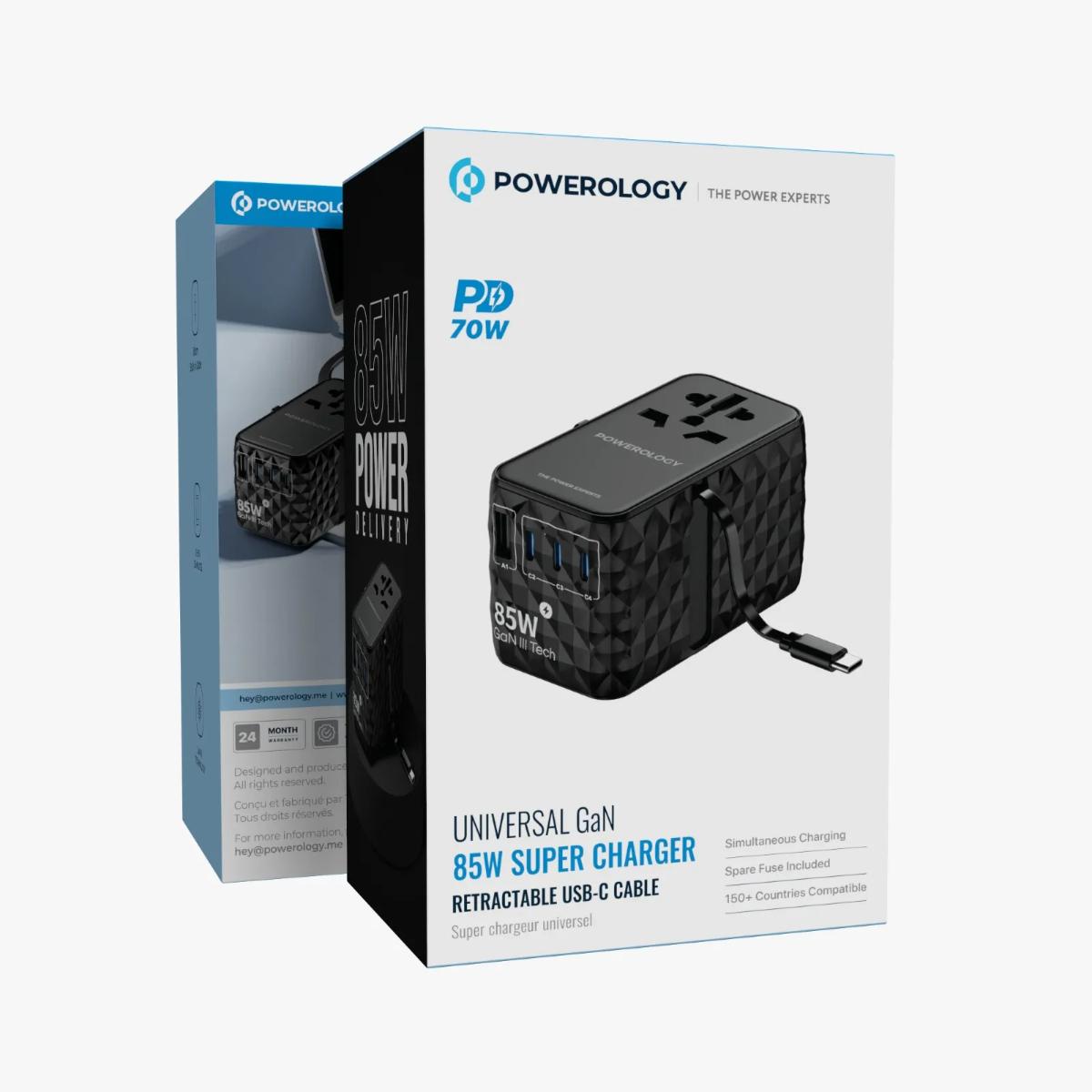 Powerology 85W Universal GaN Travel Charger