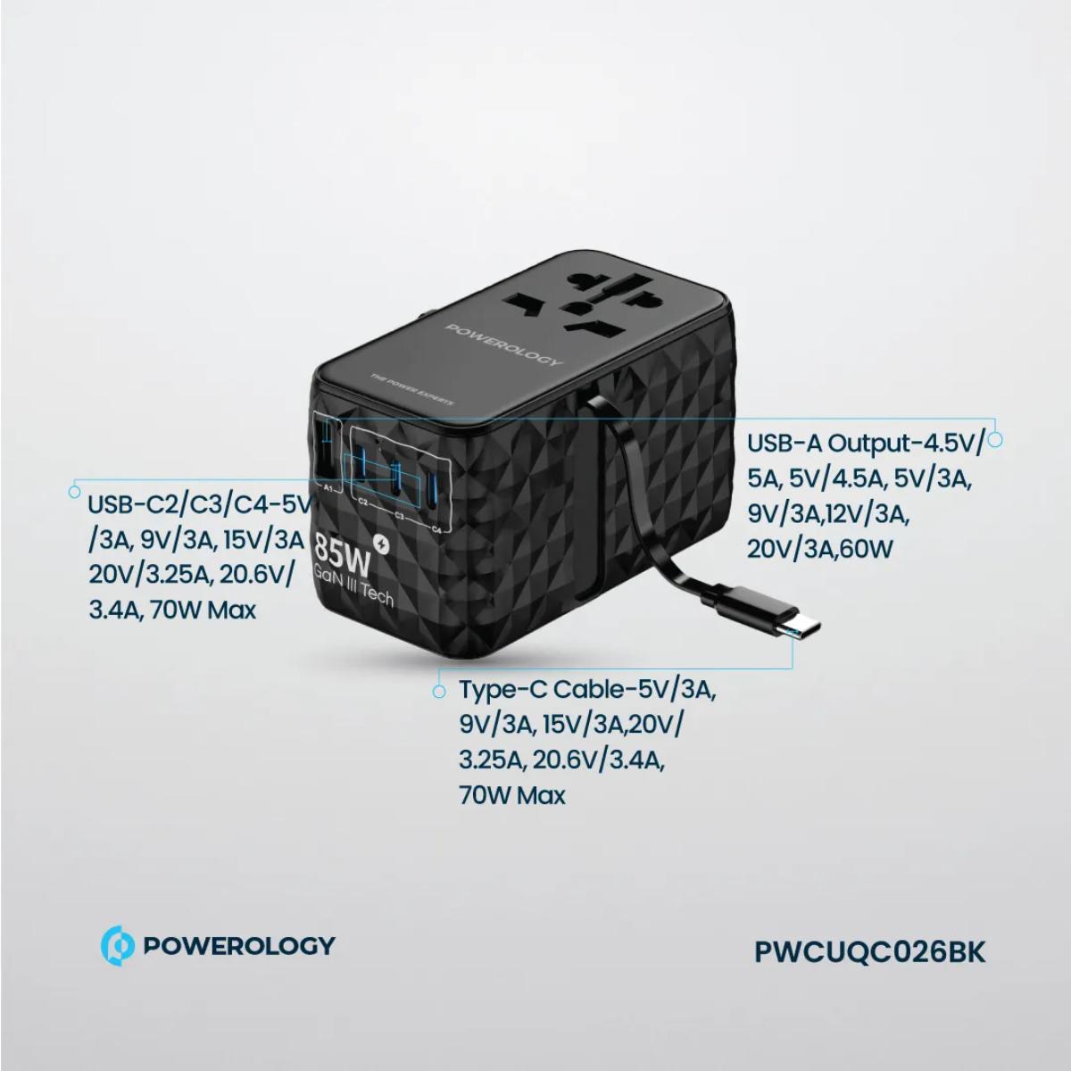 Powerology 85W Universal GaN Travel Charger