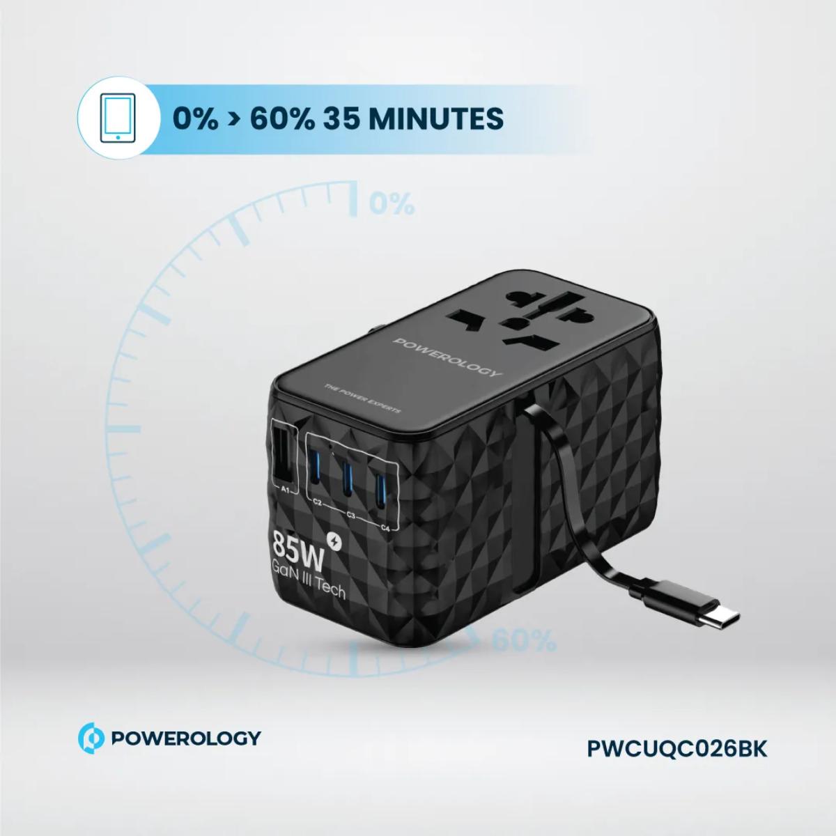 Powerology 85W Universal GaN Travel Charger
