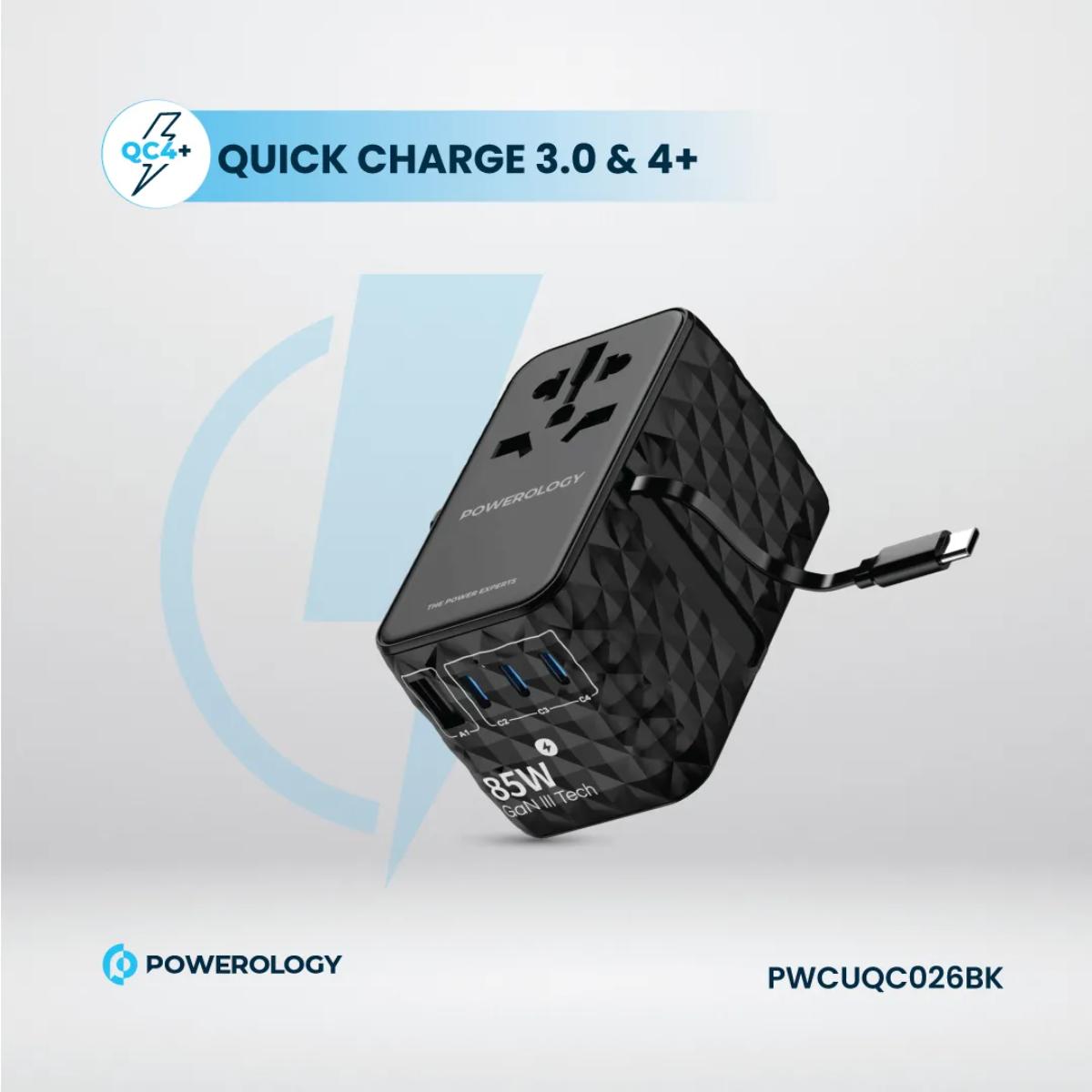 Powerology 85W Universal GaN Travel Charger