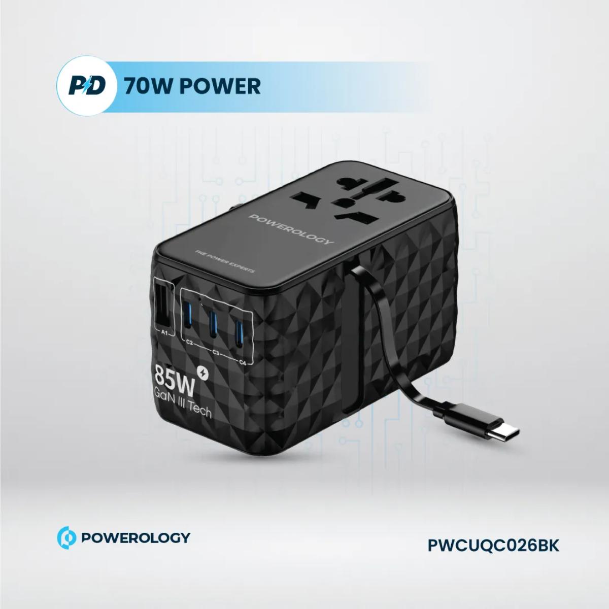 Powerology 85W Universal GaN Travel Charger