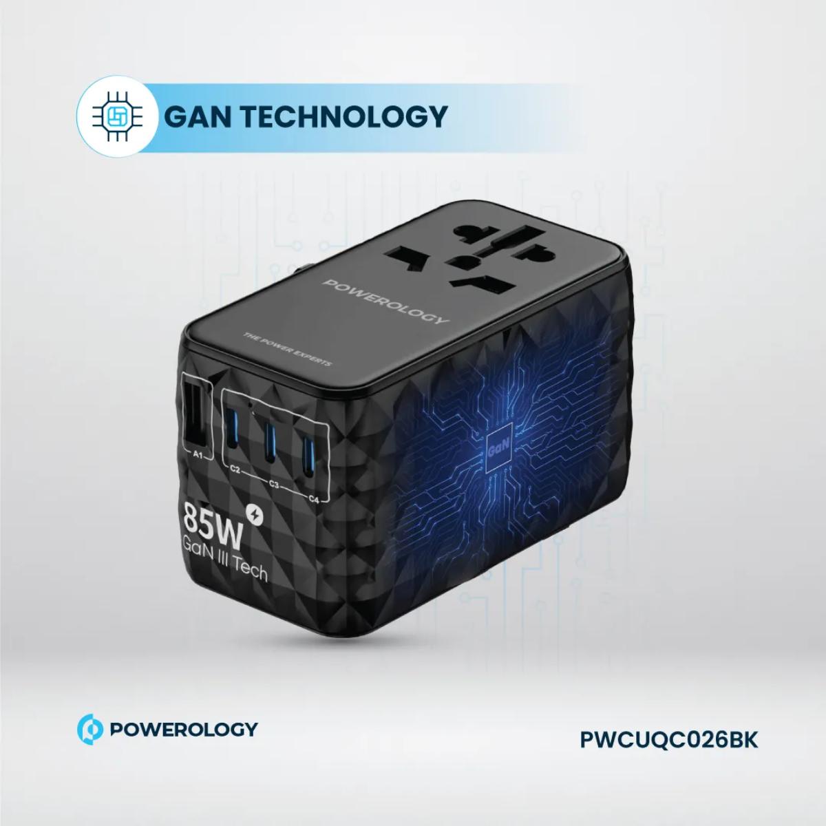 Powerology 85W Universal GaN Travel Charger