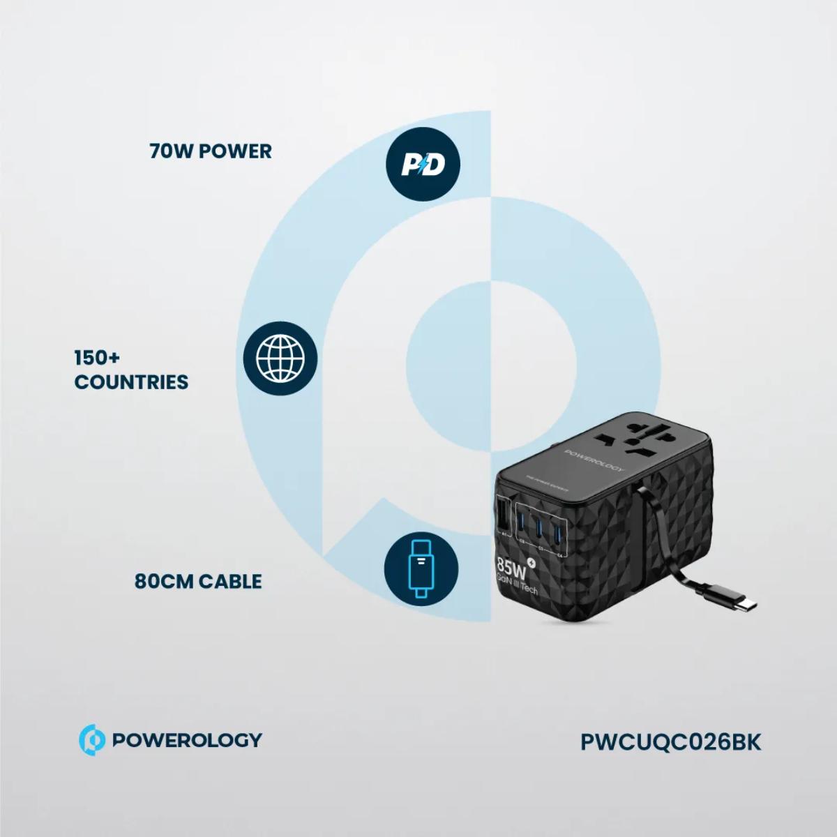Powerology 85W Universal GaN Travel Charger