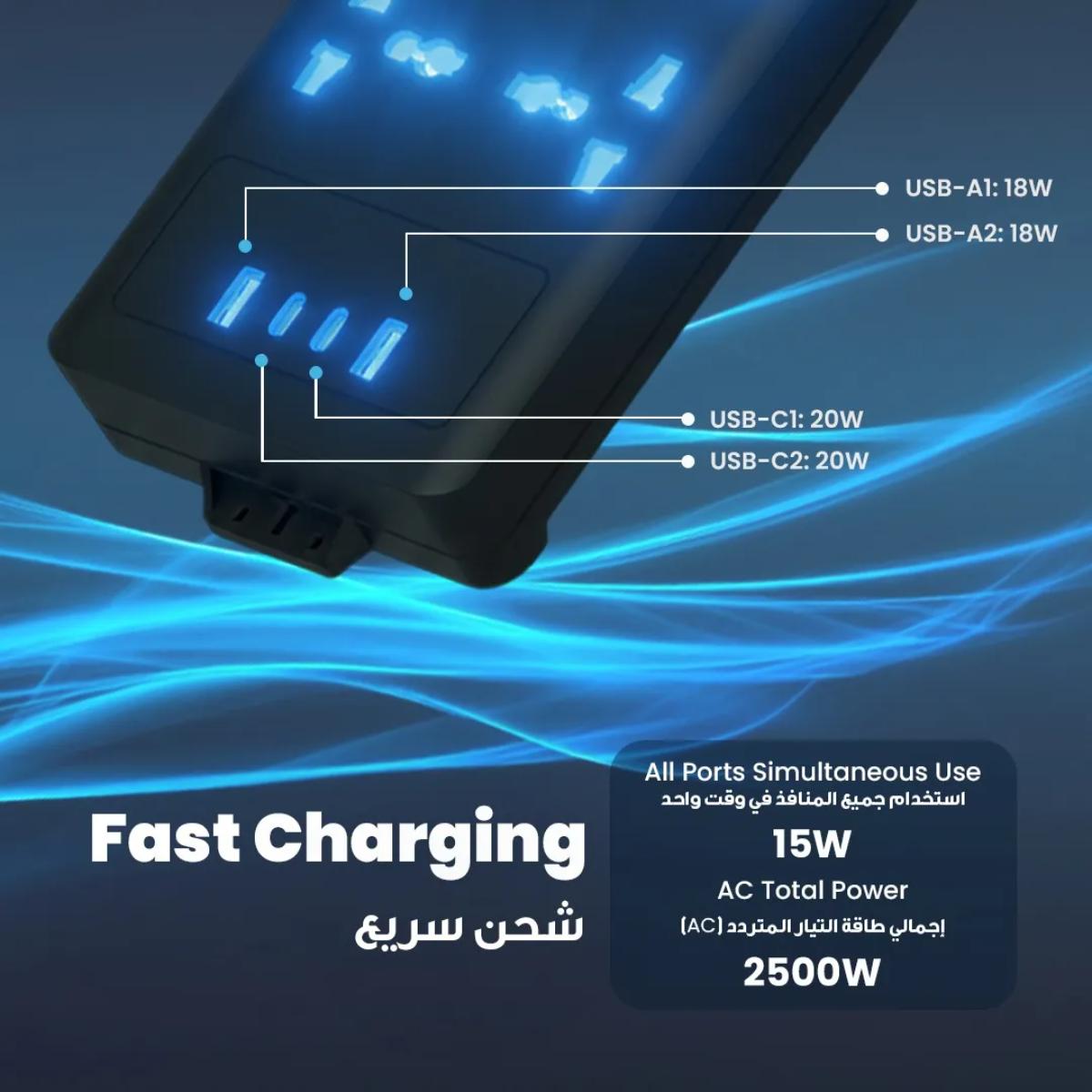 Powerology 6AC 2500W Power Strip