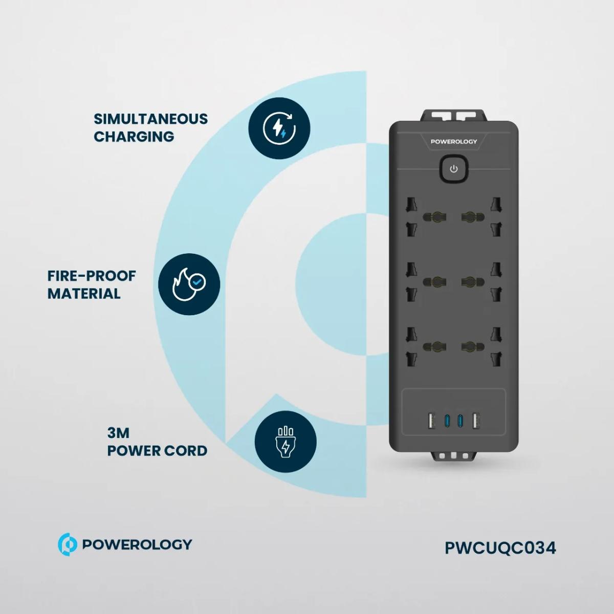 Powerology 6AC 2500W Power Strip