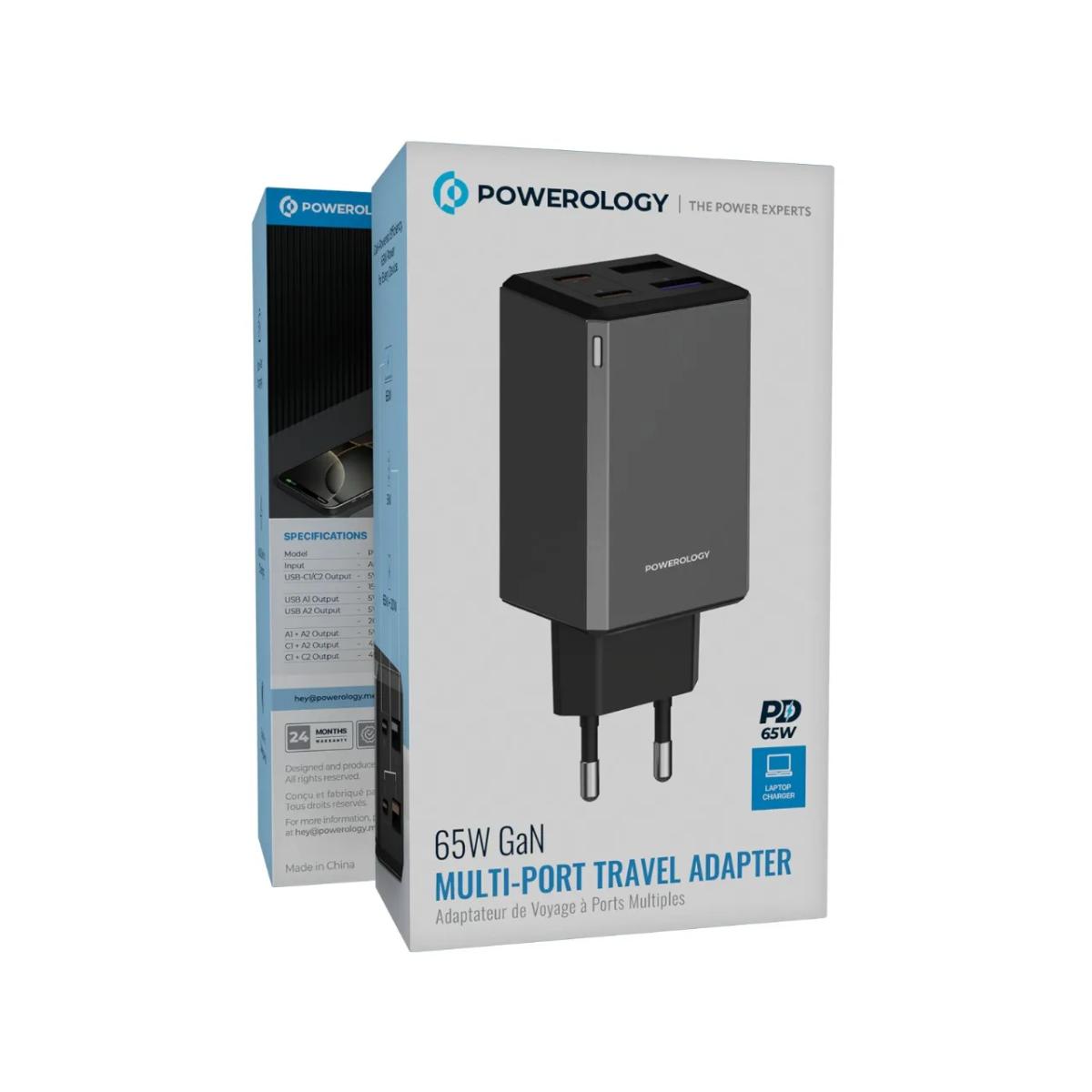 Powerology 65W GaN Multi-Port Travel Adapter
