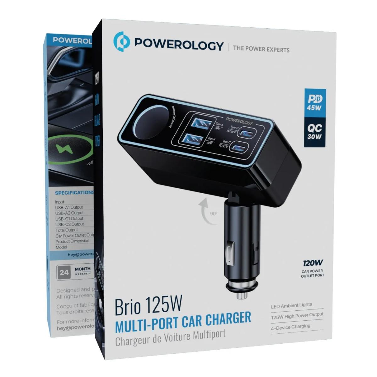 Powerology Brio 125W Multi-Port Car Charger