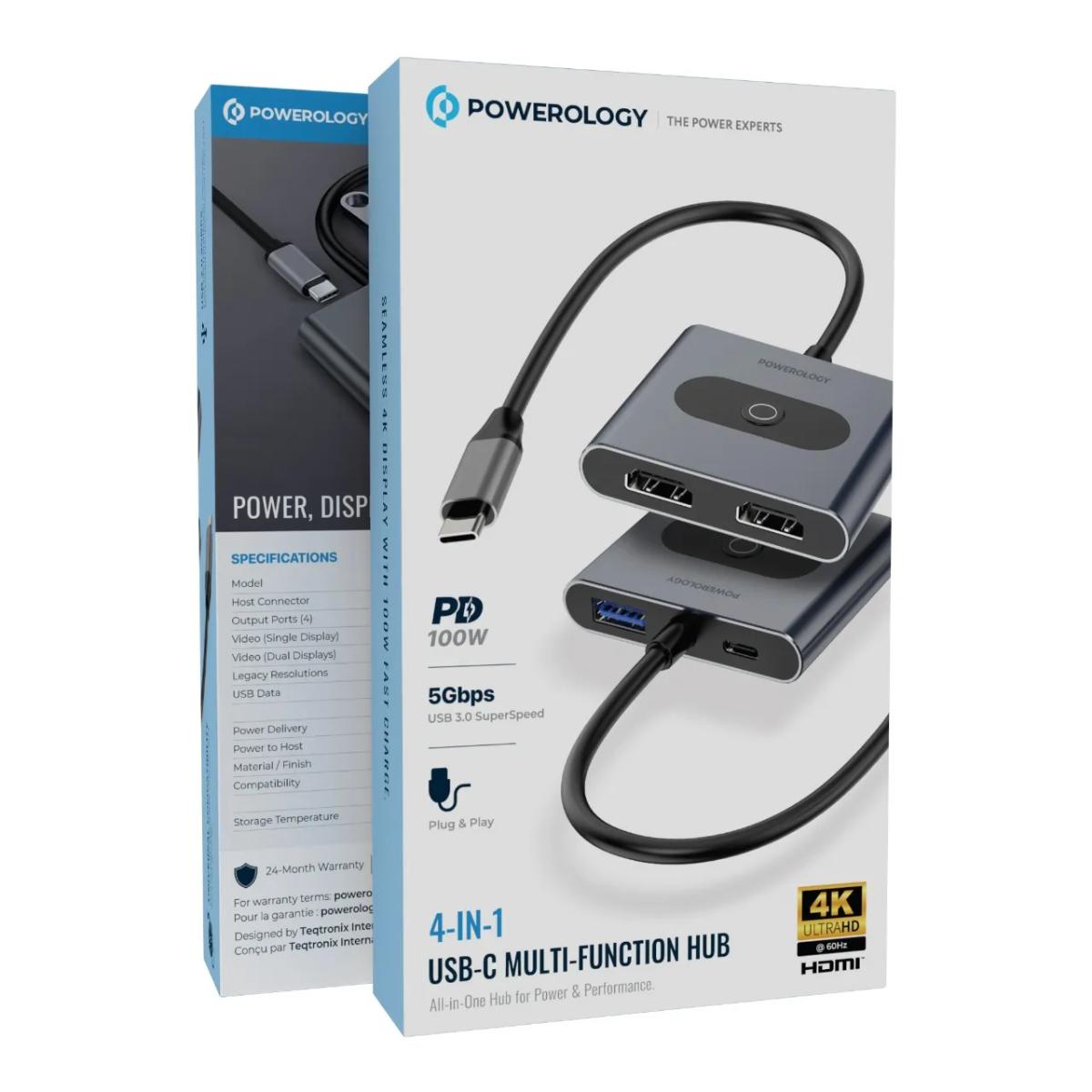Powerology 4 In 1 USB-C Multi-Function Hub