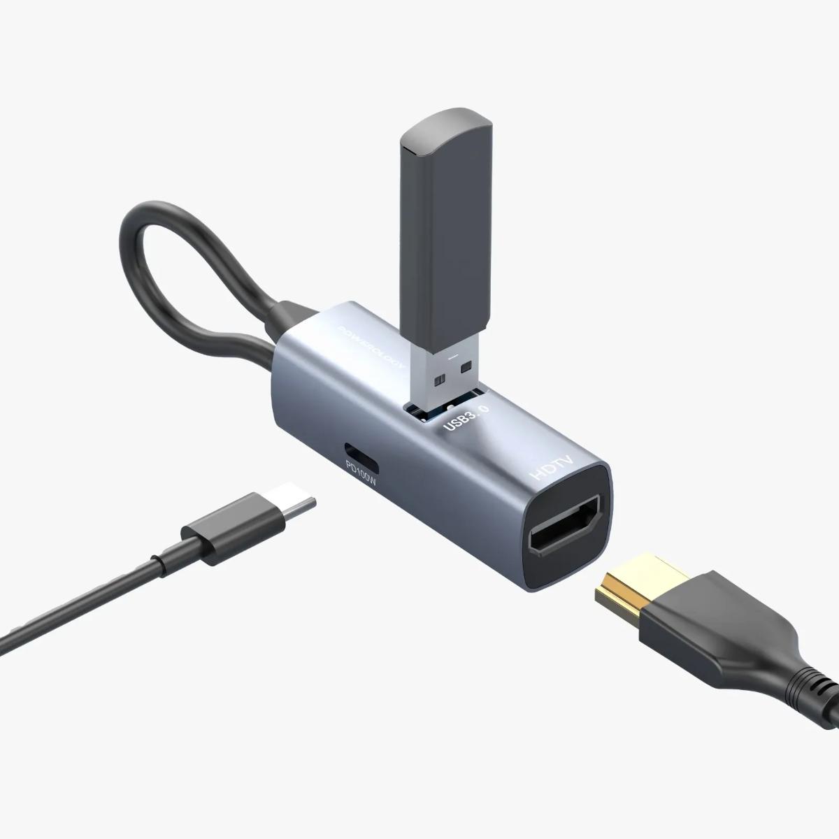 Powerology Aluminum Mini USB-C HUB