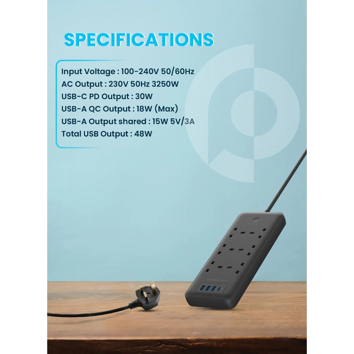 Powerology 6 AC Multi-Port Power Strip