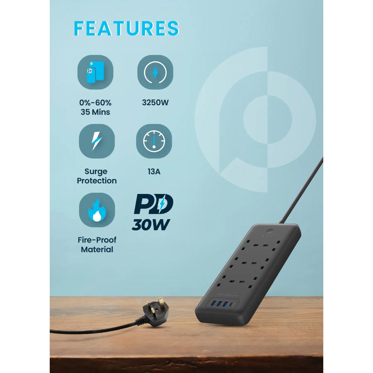Powerology 6 AC Multi-Port Power Strip