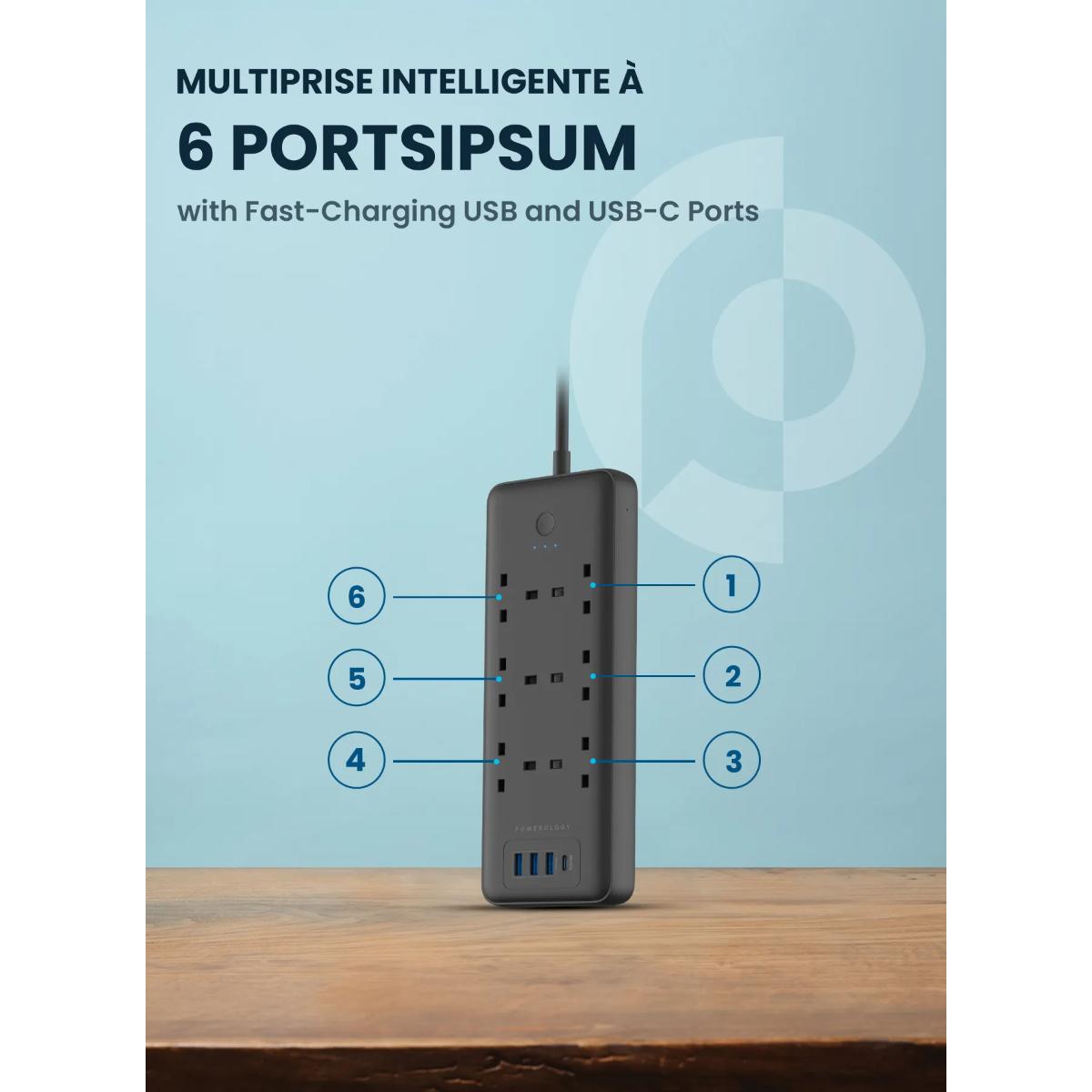Powerology 6 AC Multi-Port Power Strip