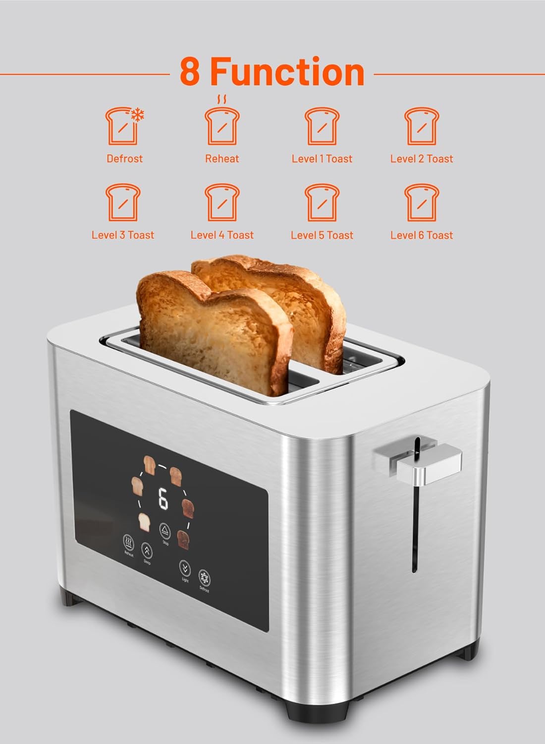 2-Slice Digital Pop-Up Bread Toaster with Smart memory 850W by Porodo