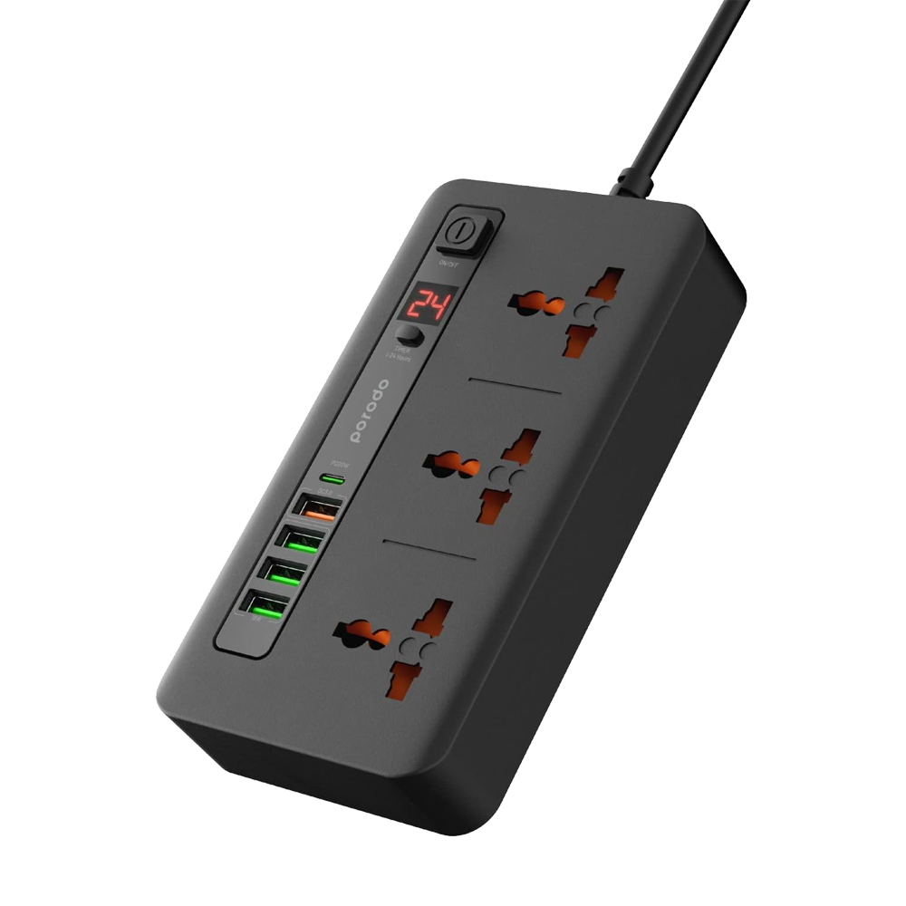 Porodo 3AC 4USB Multi Port Super Hub 2M | Power Hub | Tradeo Shopping