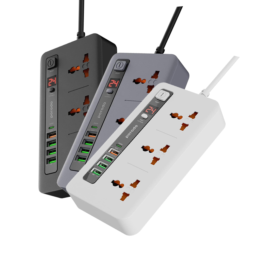 Porodo 3AC 4USB Multi Port Super Hub 2M | Power Hub | Tradeo Shopping
