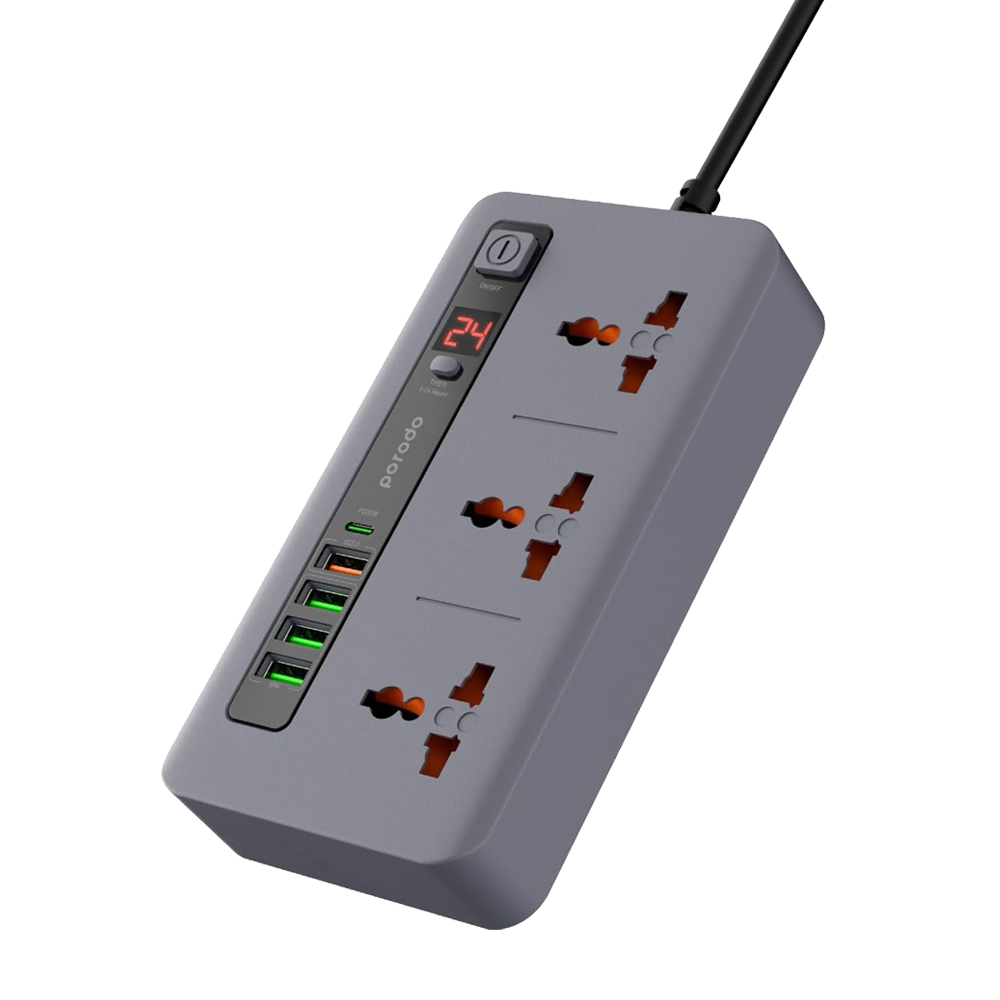 Porodo 3AC 4USB Multi Port Super Hub 2M | Power Hub | Tradeo Shopping