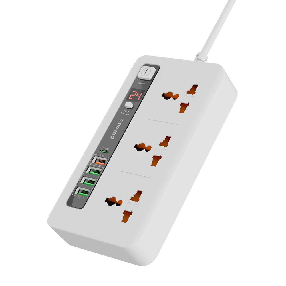 Porodo 3AC 4USB Multi Port Super Hub 2M | Power Hub | Tradeo Shopping