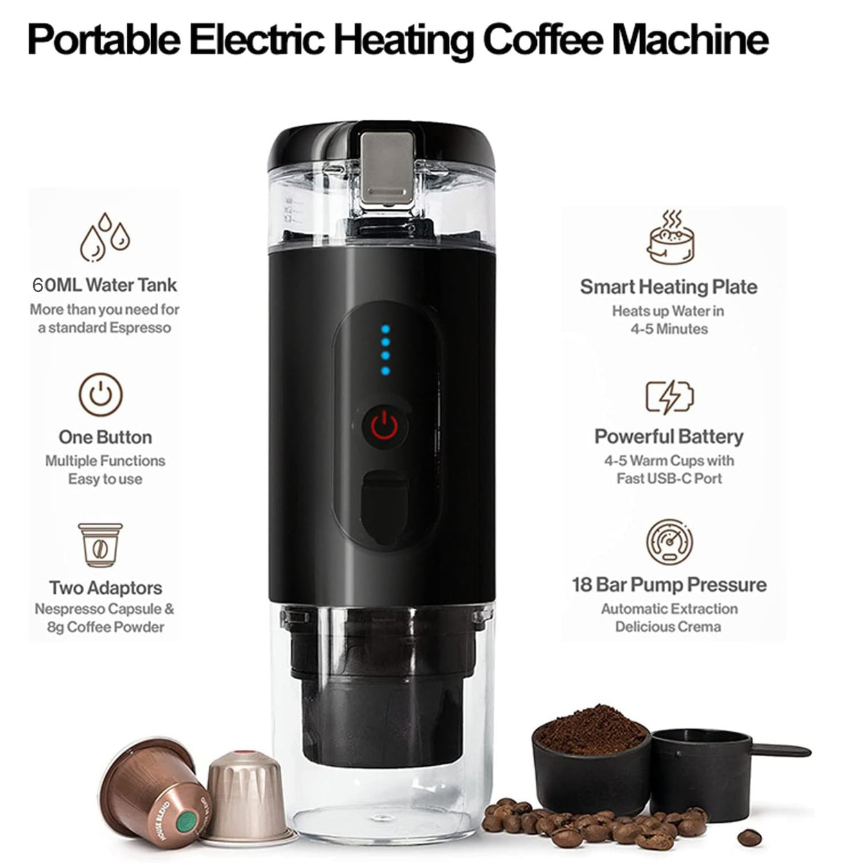 Portable Mini Espresso Maker Rechargeable Battery