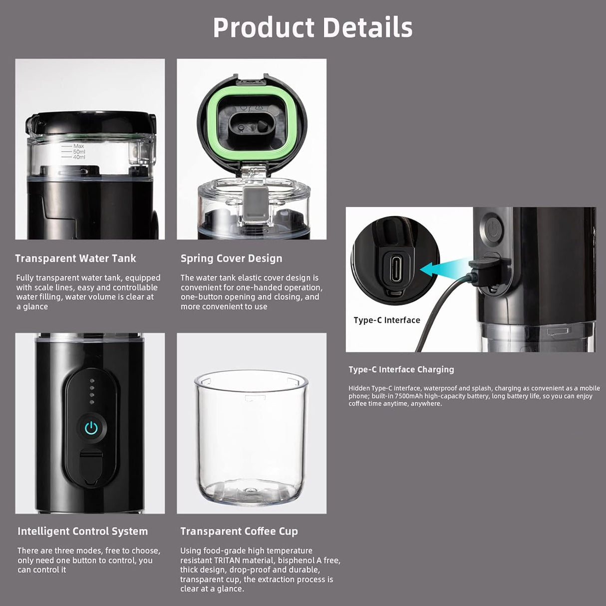 Portable Mini Espresso Maker Rechargeable Battery