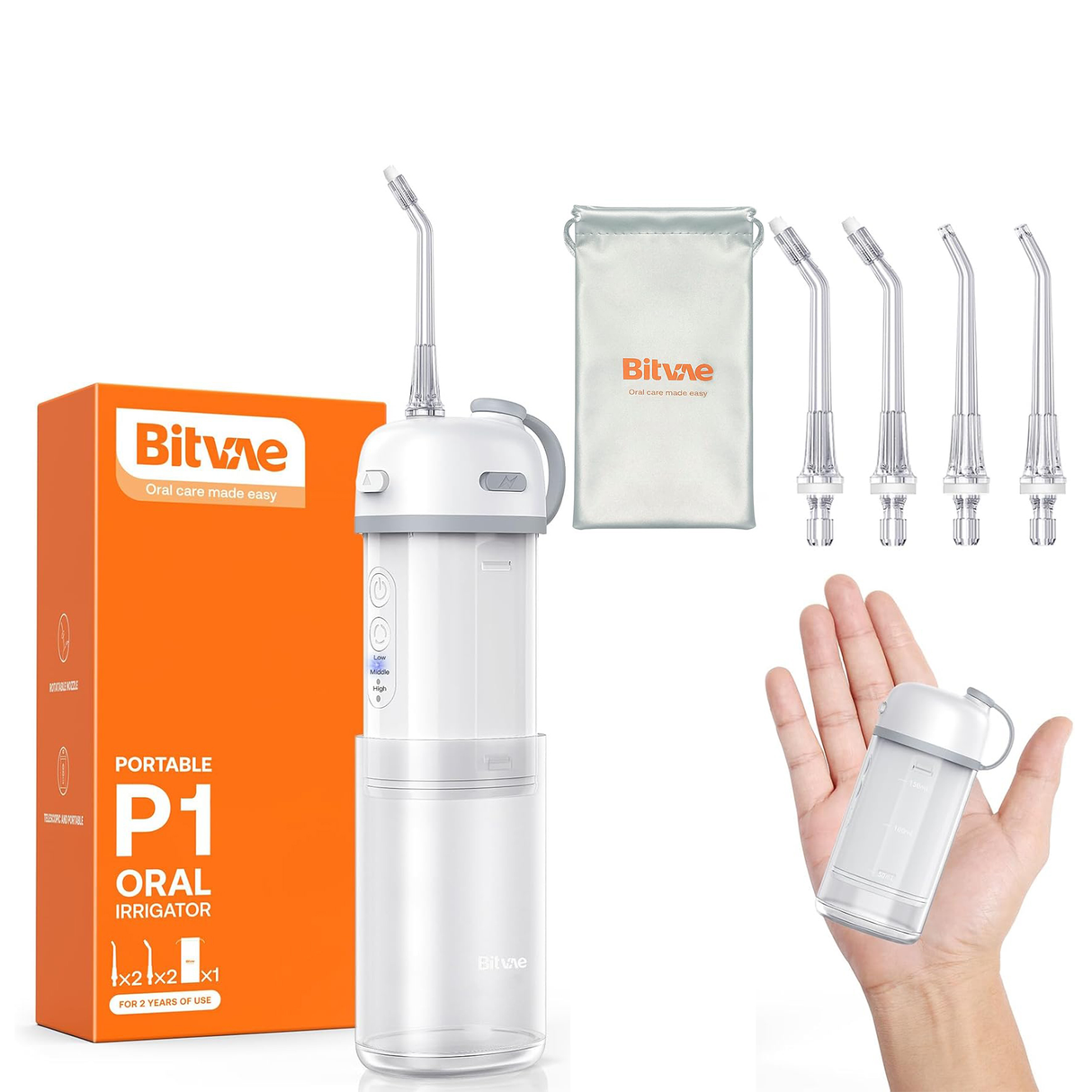 Portable P1 Water Flosser with Collapsible Tank by BITVAE