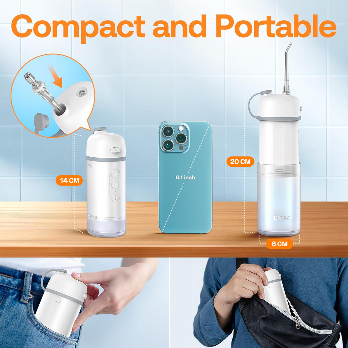 Portable P1 Water Flosser with Collapsible Tank by BITVAE