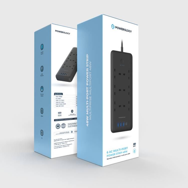 Powerology Power Strip 6 AC 48W USB Black