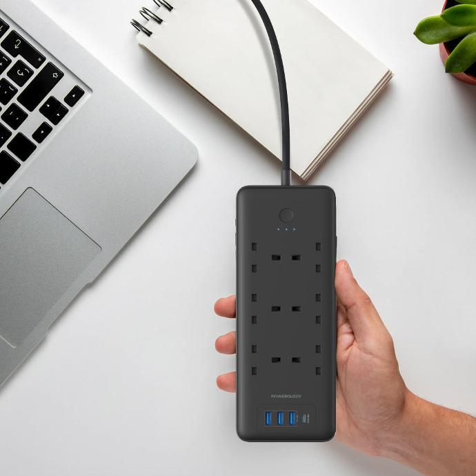 Powerology Power Strip 6 AC 48W USB Black