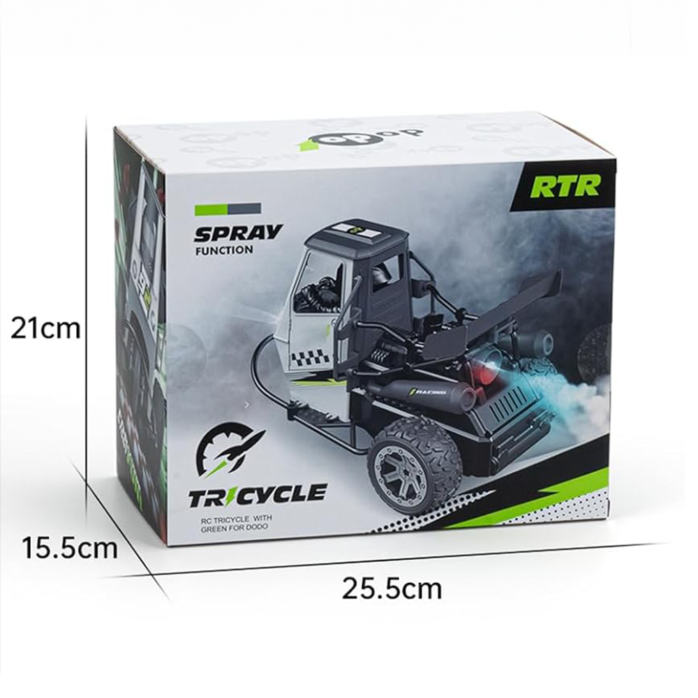 RC Motor Tricycle – 1:16 RC Three-Wheel Motorcycle with Spray & Lights