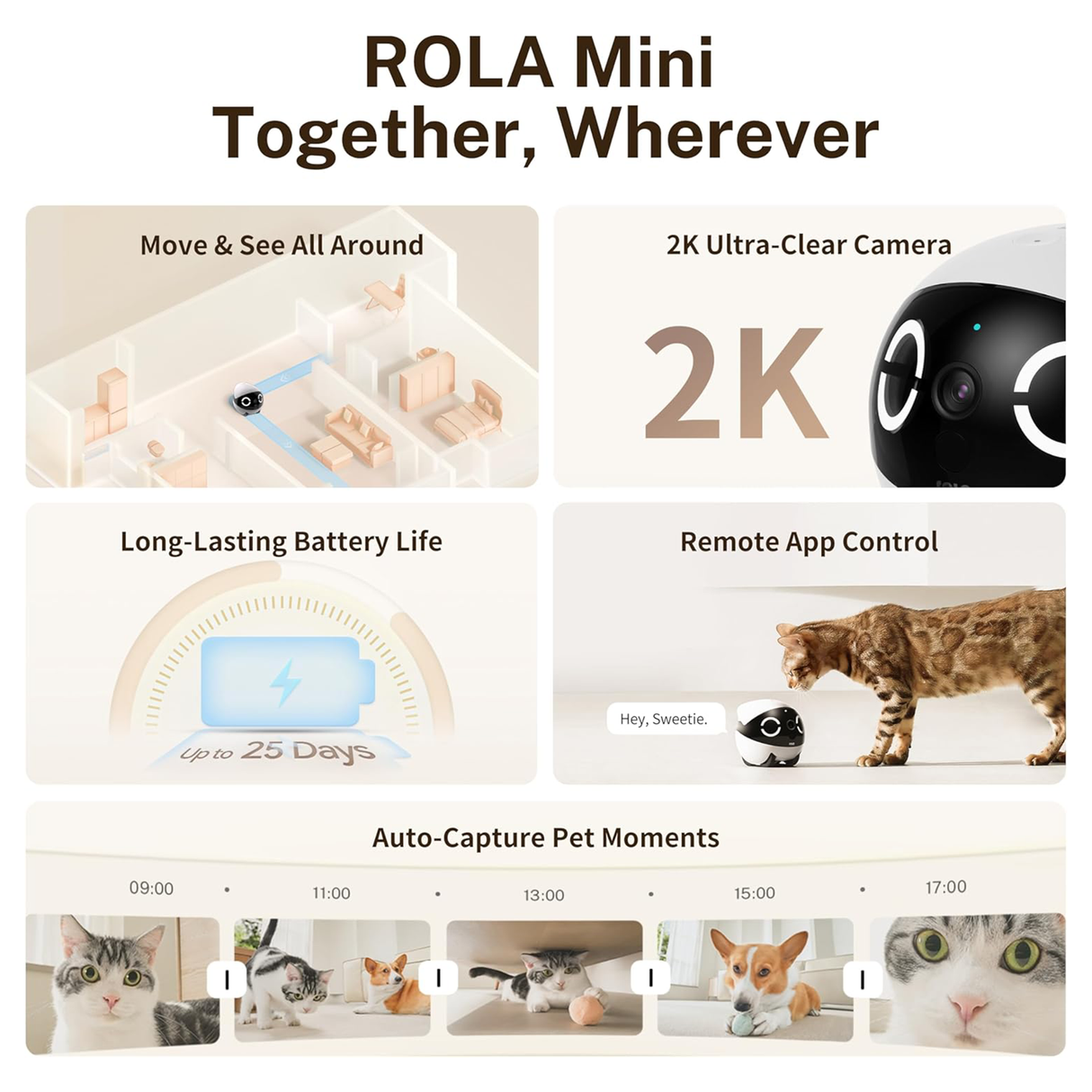 Rola Mini 2K Robot Camera for Pets with Mobile App by ENABOT