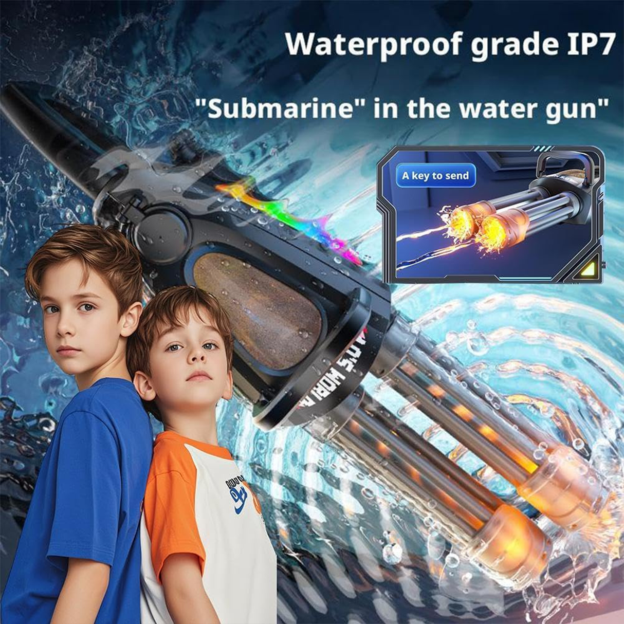 Rotary Barrel Water Gun with LED Light & Modular Battery