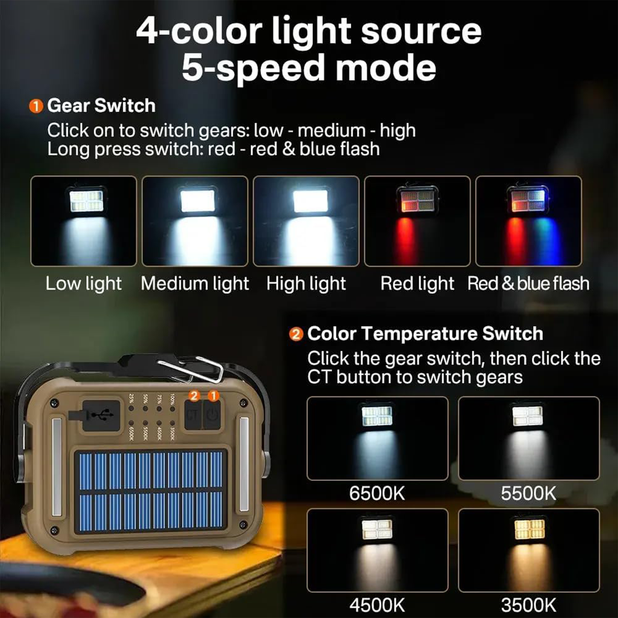 Solar Work Light Type-C with Hook & Magnetic Base – Multi-Function LED