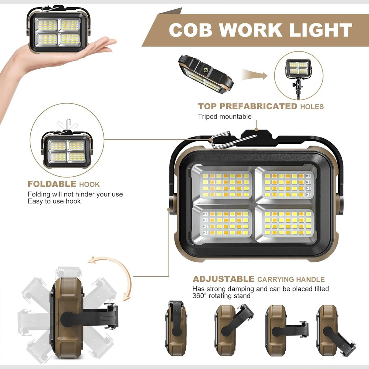 Solar Work Light Type-C with Hook & Magnetic Base – Multi-Function LED