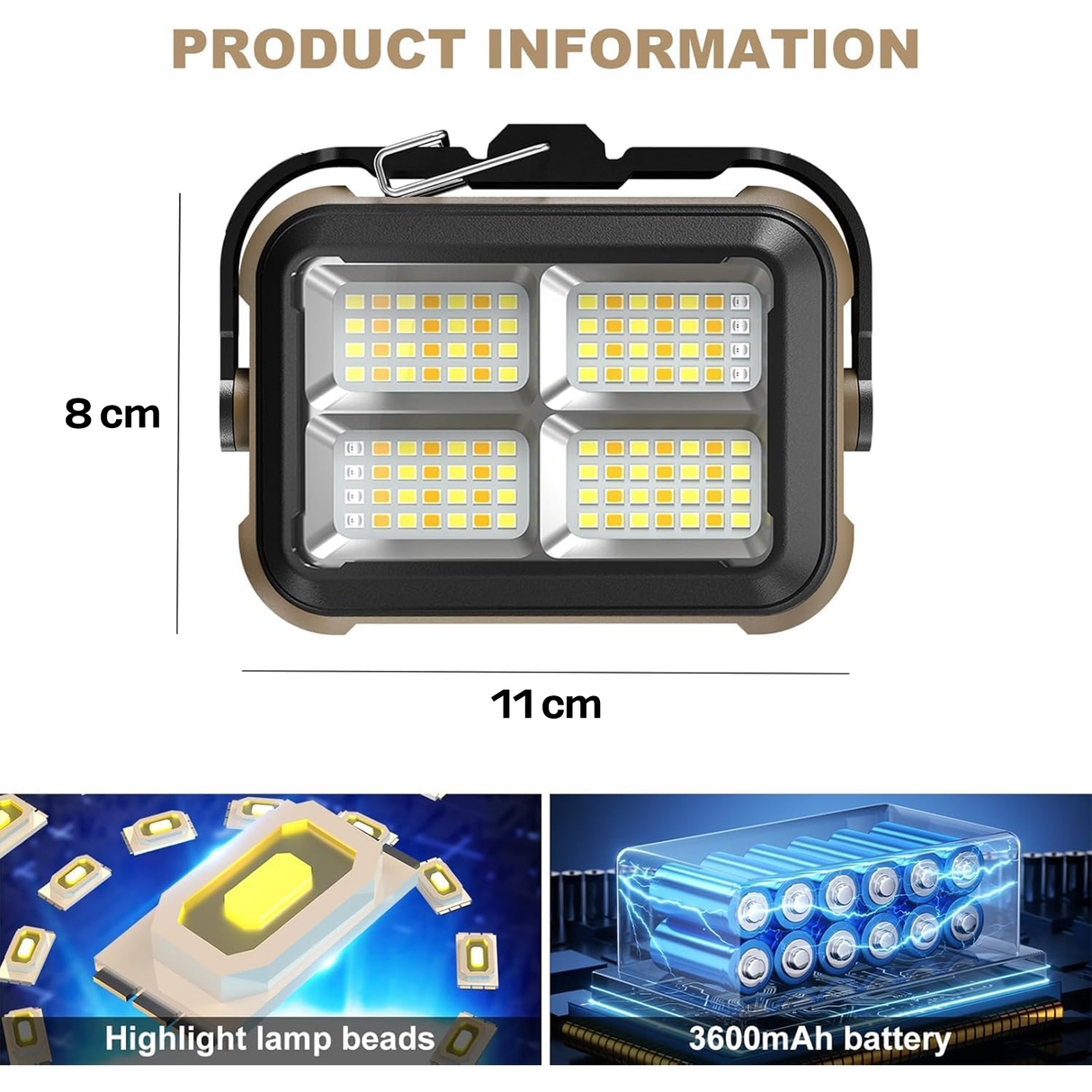Solar Work Light Type-C with Hook & Magnetic Base – Multi-Function LED
