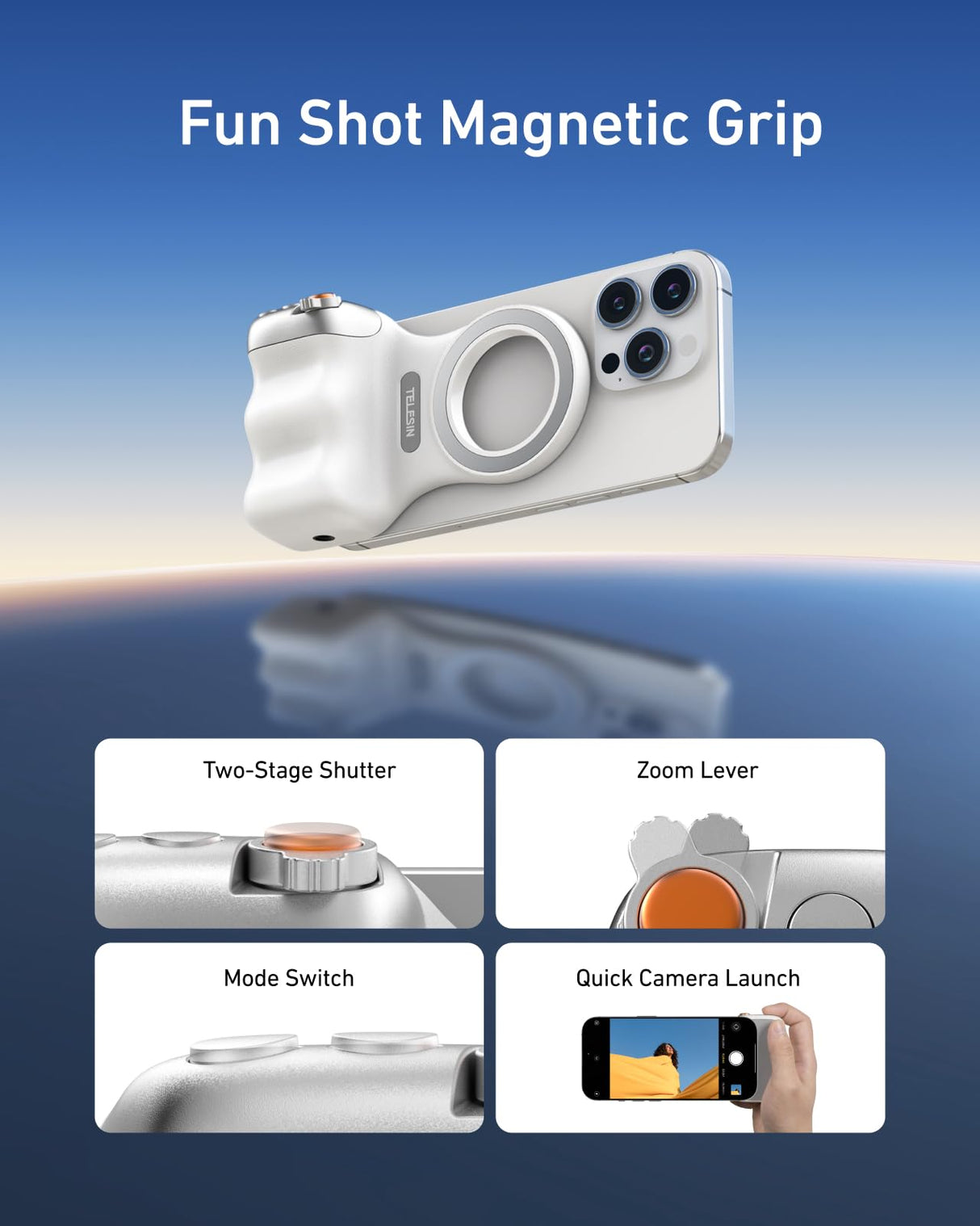 DSLR Style Magnetic Phone Camera Grip with Detachable Wireless Shutter by Telesin