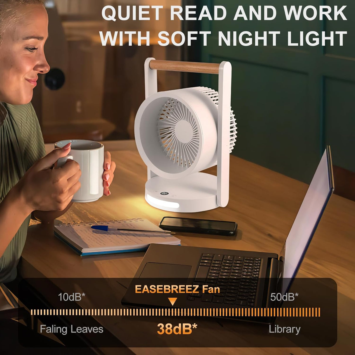 Battery Operated Tabletop Air Circulator Fan with Night Light