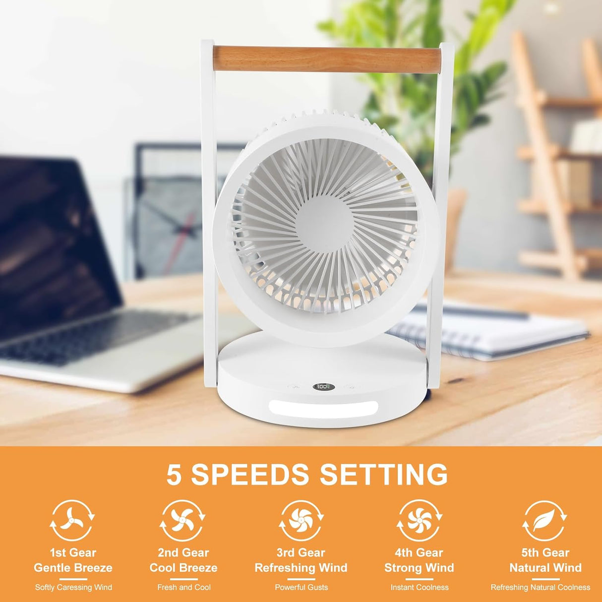 Battery Operated Tabletop Air Circulator Fan with Night Light
