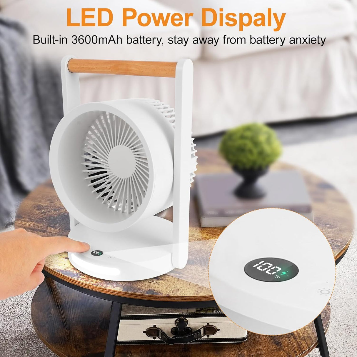 Battery Operated Tabletop Air Circulator Fan with Night Light