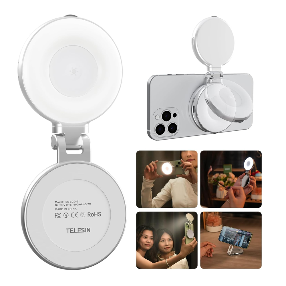 C03 Magnetic Selfie Ring Light with Mirror, 3 Color and Adjustable Height by Telesin