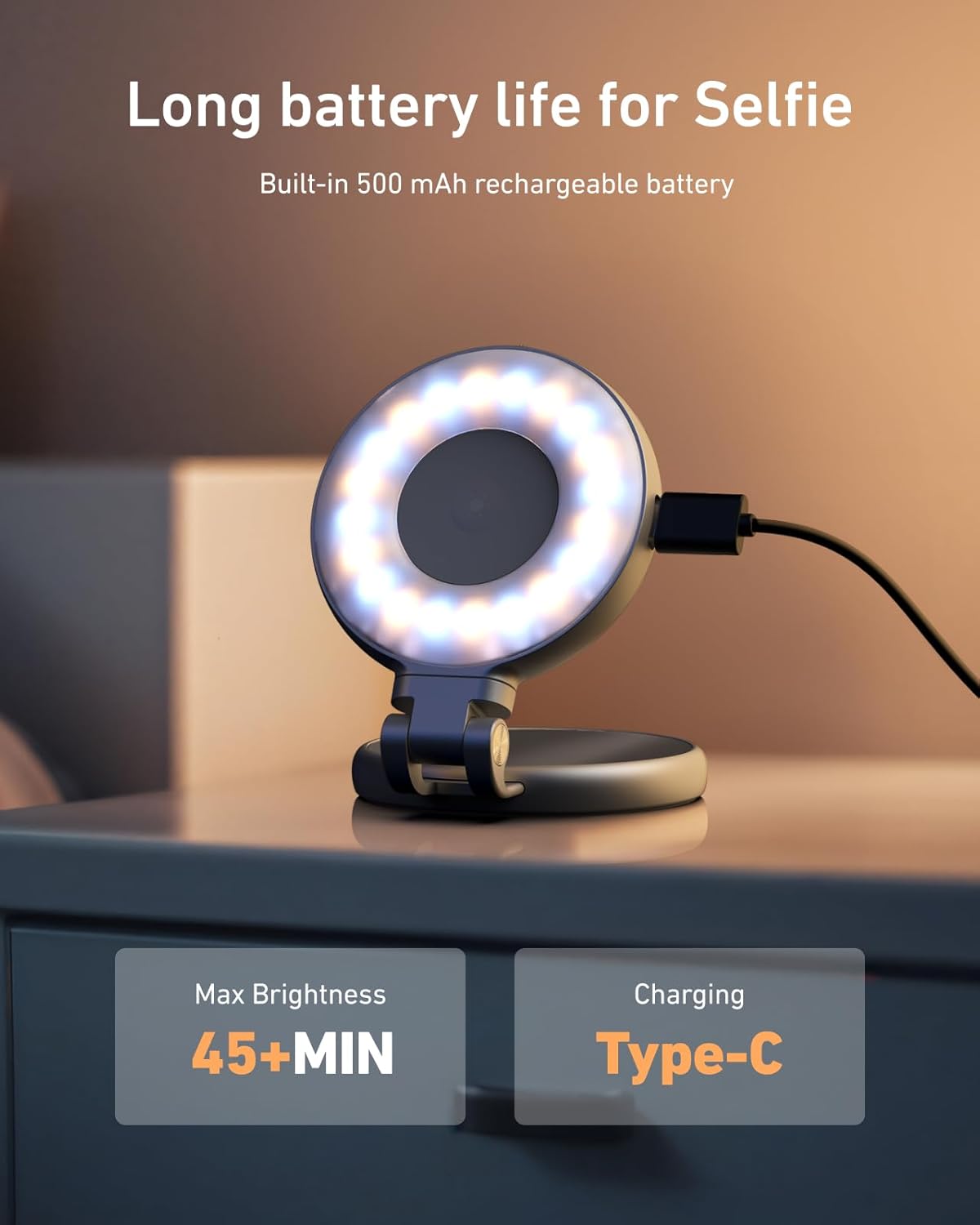 C03 Magnetic Selfie Ring Light with Mirror, 3 Color and Adjustable Height by Telesin