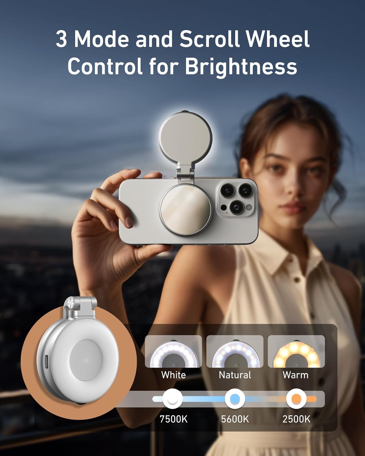 C03 Magnetic Selfie Ring Light with Mirror, 3 Color and Adjustable Height by Telesin
