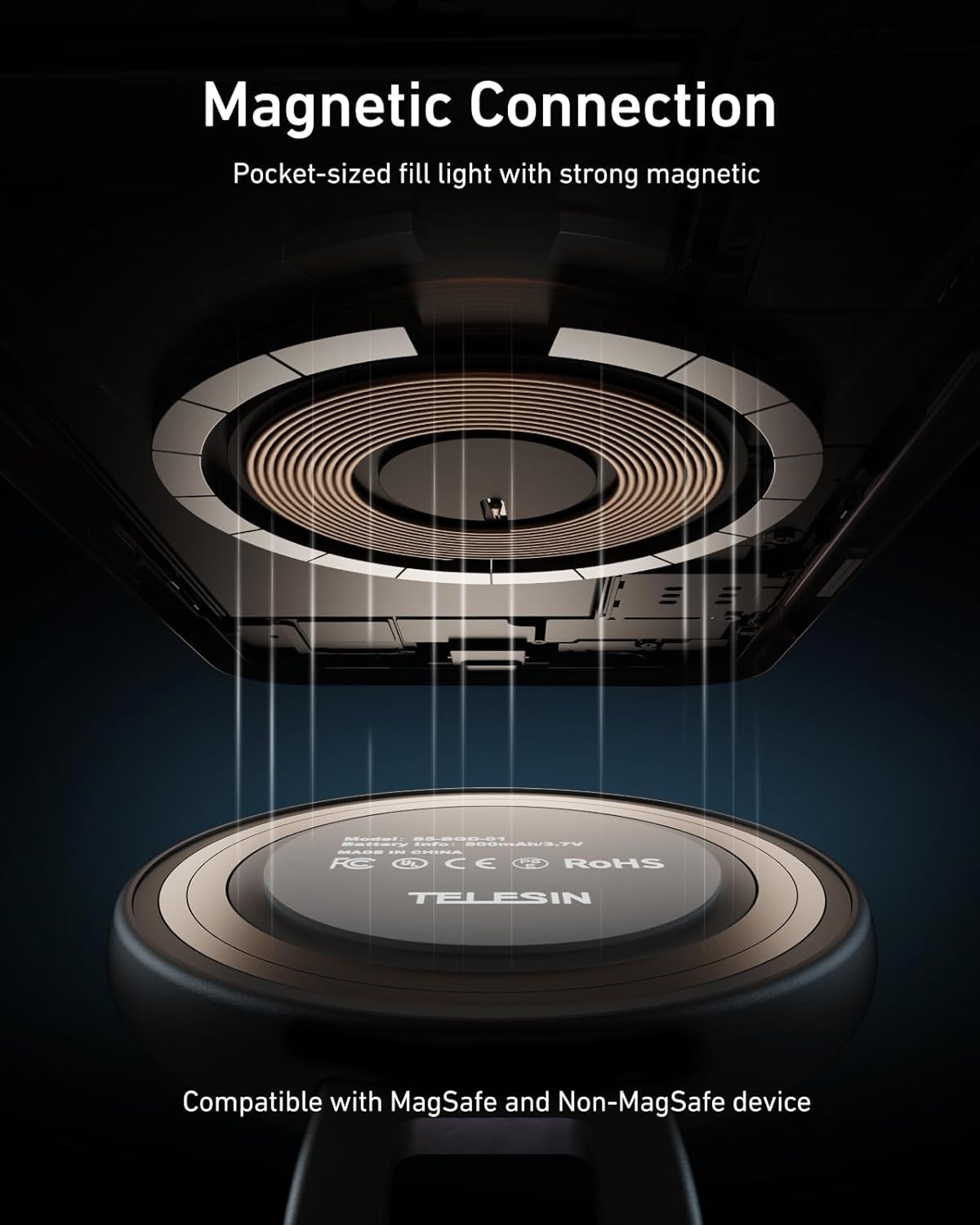 C03 Magnetic Selfie Ring Light with Mirror, 3 Color and Adjustable Height by Telesin