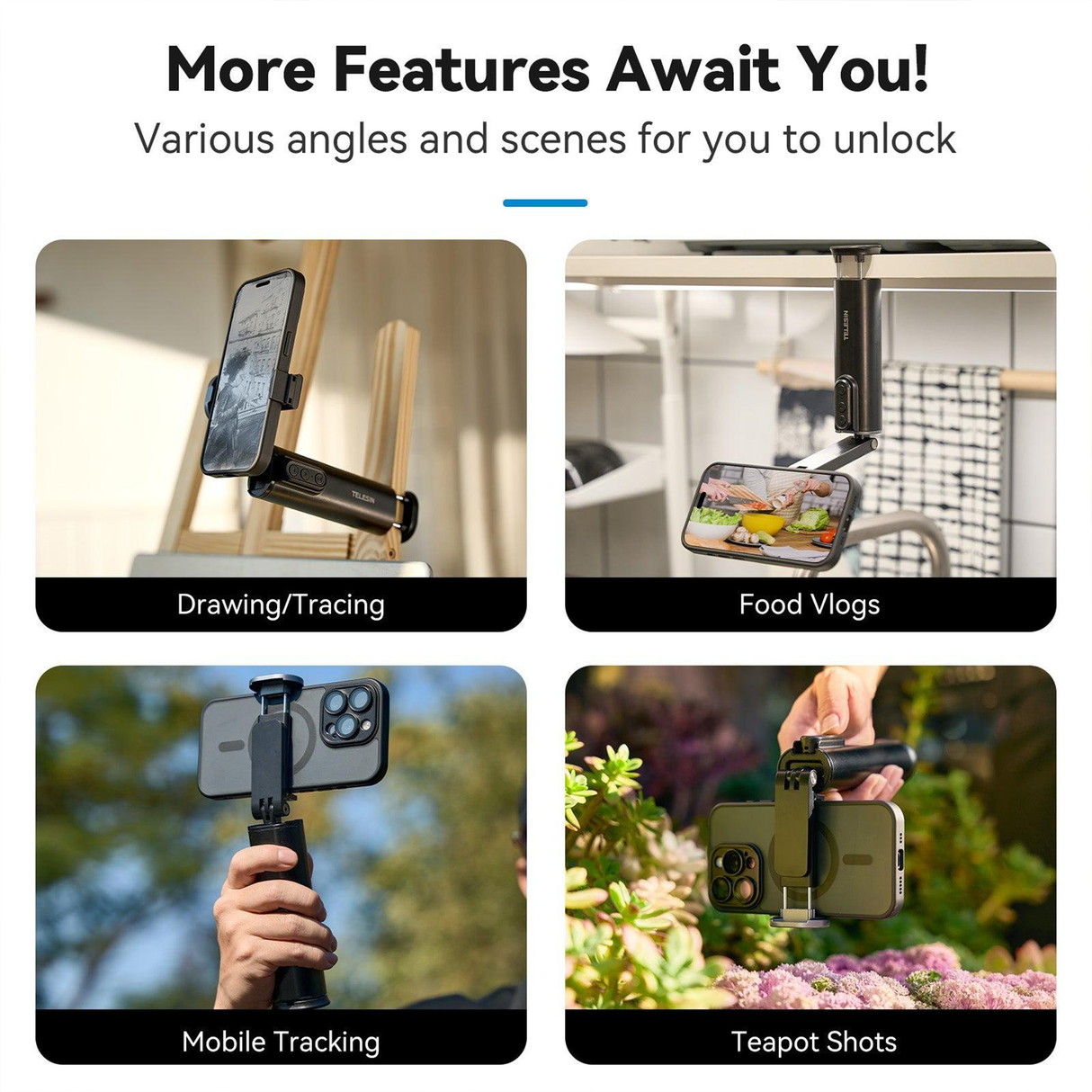 Travel Phone Holder – Foldable Clip with Tripod Mount by TELESIN