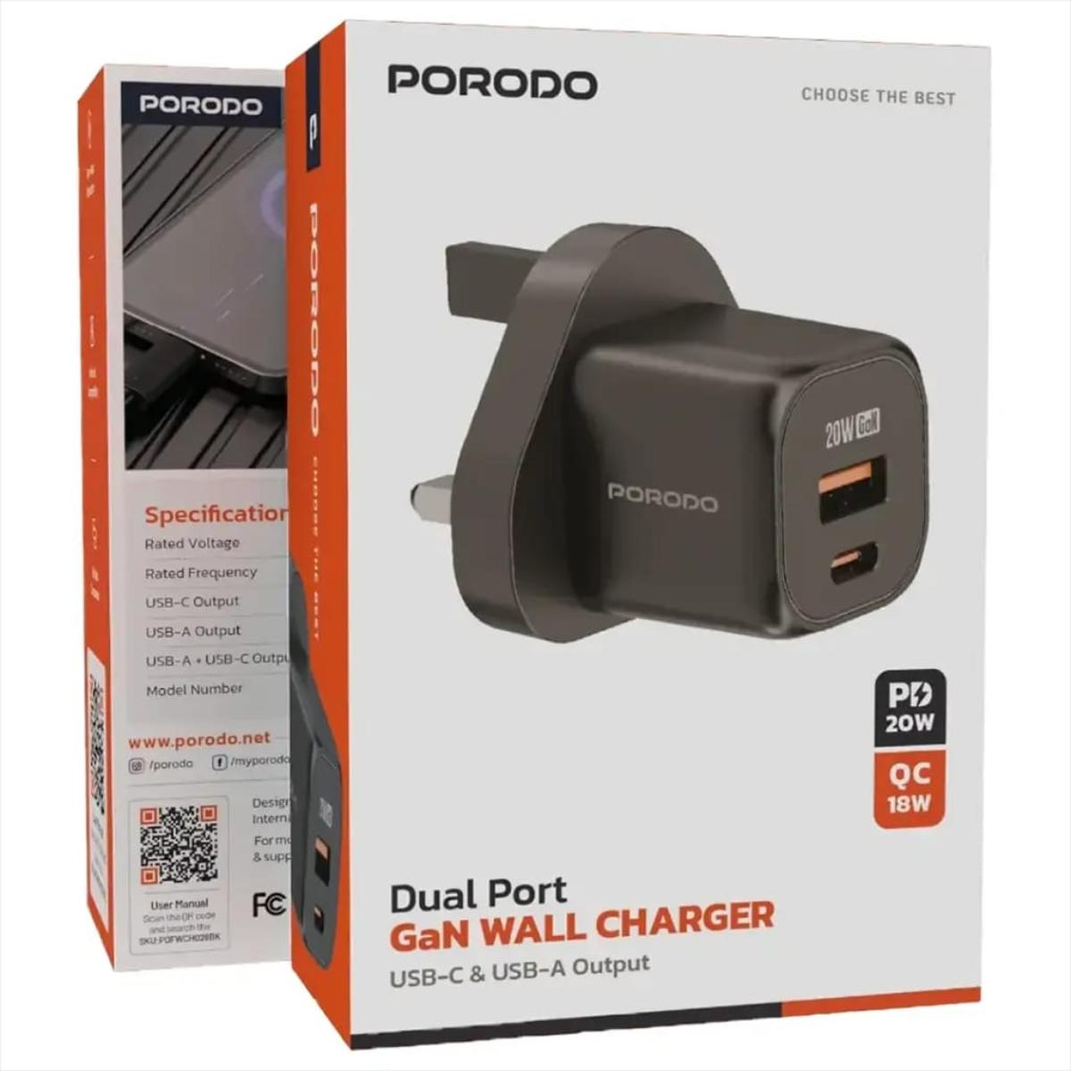 Porodo GaN Dual Port Wall Charger UK