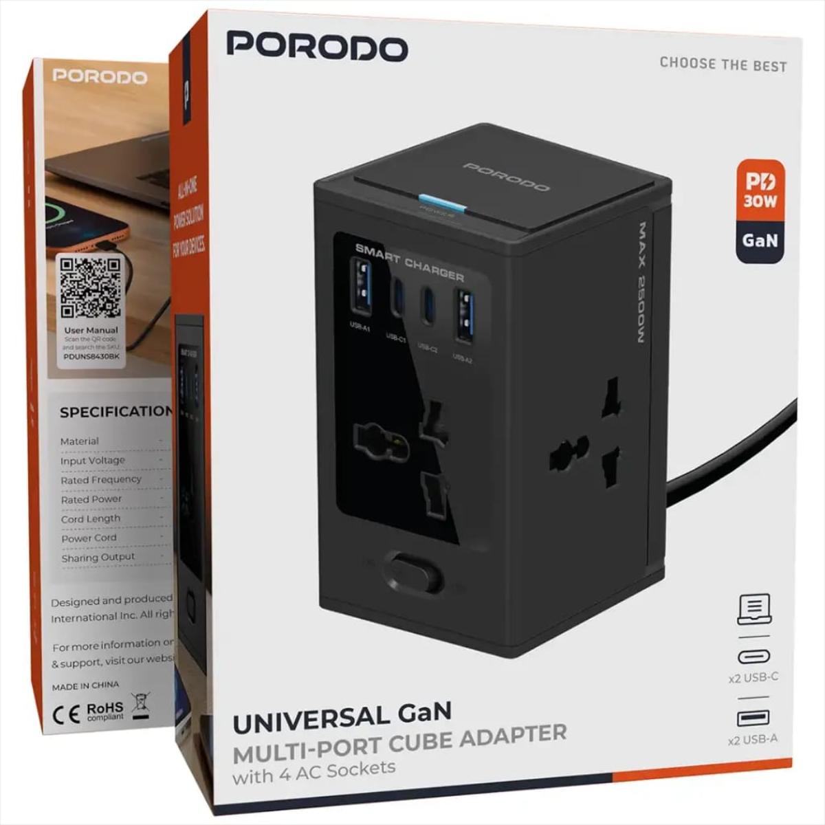 Porodo 4-Way Universal GaN Cube Adapter