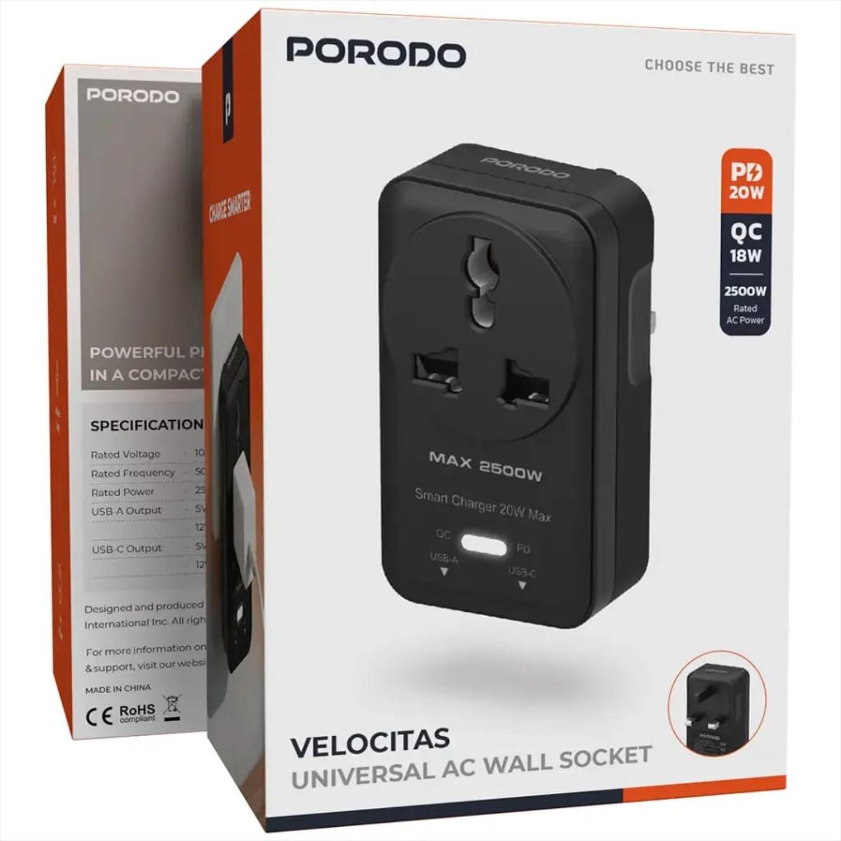 Porodo Velocitas Universal AC Wall Socket